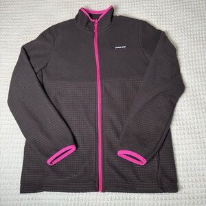 Lands End Full Zip Grid Fleece Jacket Girls XL 14-16 Black Lightweight Coat